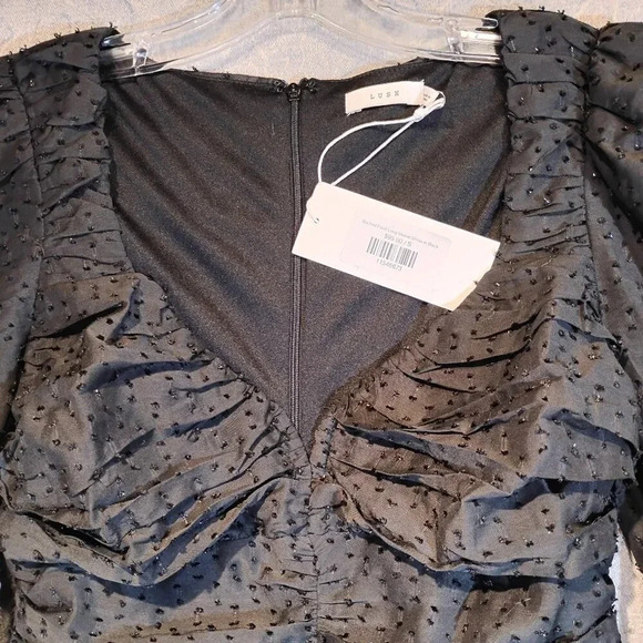 Lush NWT Ruched  Front Long Sleeve Mesh Dress in Black Size Small - Picture 2 of 14